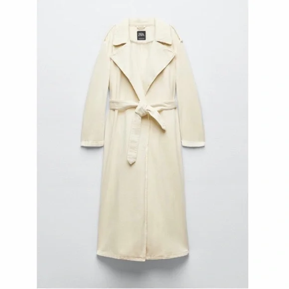 ZARA BELTED COTTON TOPCOAT TRENCH COAT - Picture 1 of 15